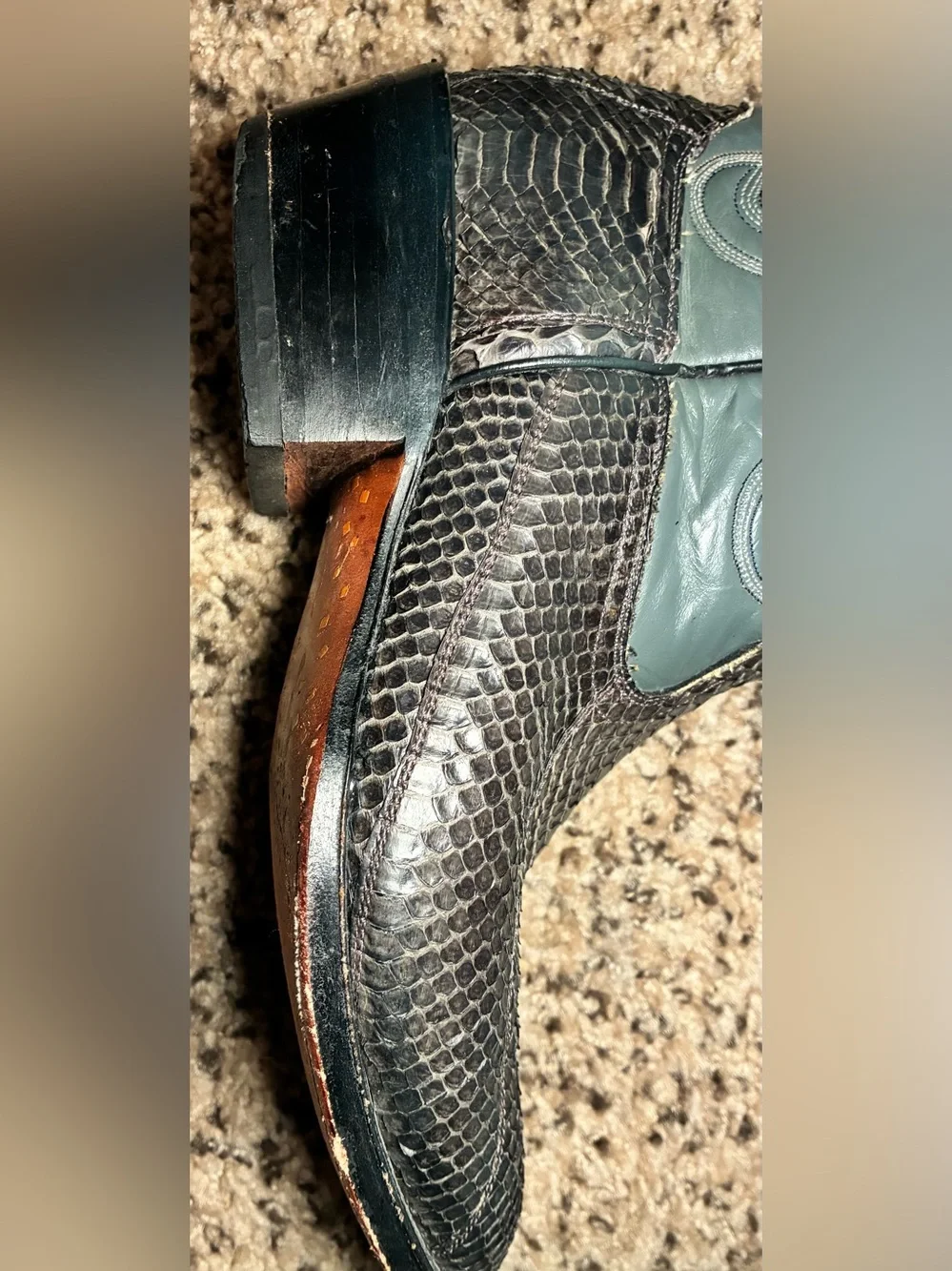 Fox Snakeskin Western Cowboy Boots Gray Leather size 28 (Men’s 10 Women’s 11.5)